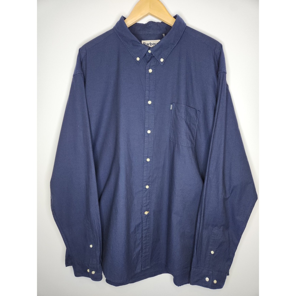 Barbour Endsleigh Oxford Navy Button Up Mens Shirt XXL Tailored Fit EURO 5XL